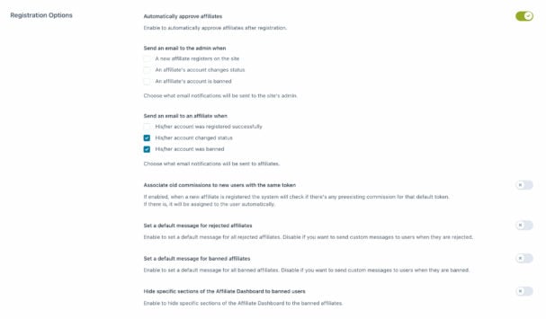 Affiliates registration form settings (2/2)