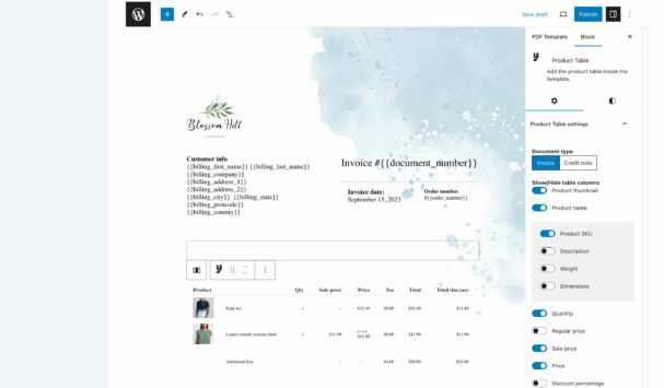 Template builder with pre-set templates