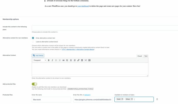 Membership options in page settings