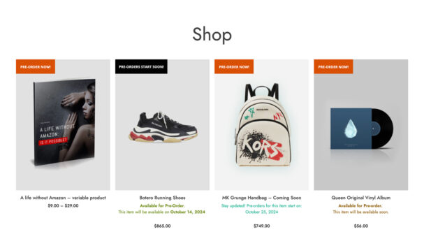 Pre-order products on Shop page