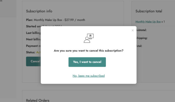 Confirm subscription cancellation