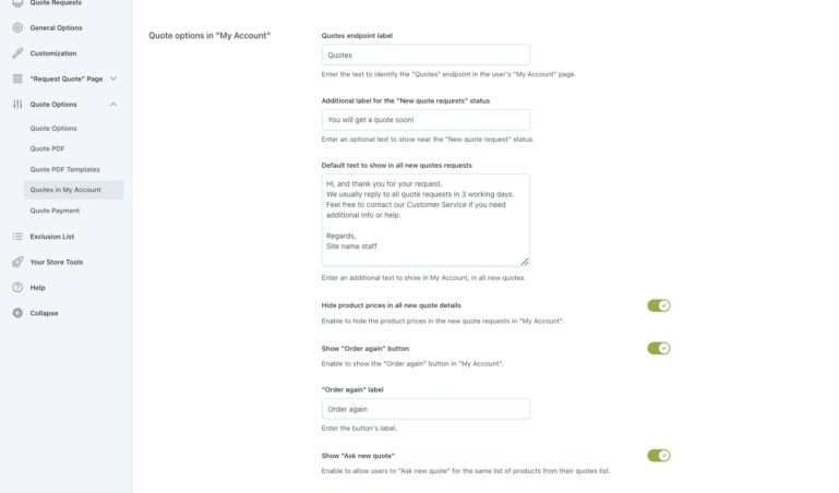 Quotes in My Account