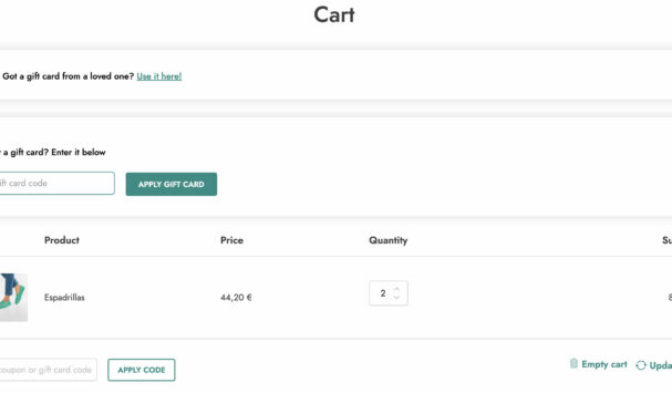 Gift card box in cart