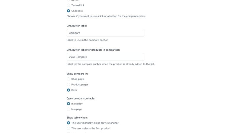 General settings - Compare button