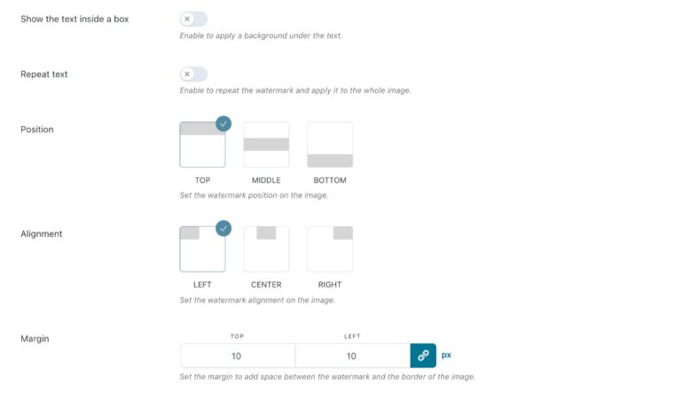 Text watermark options