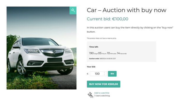 Auction with buy now button