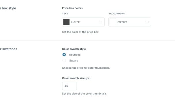 Style - Price box and Color swatches