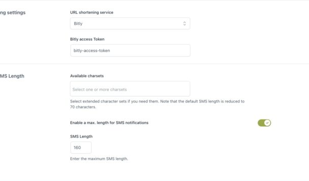 URL shortening, charsets & SMS length