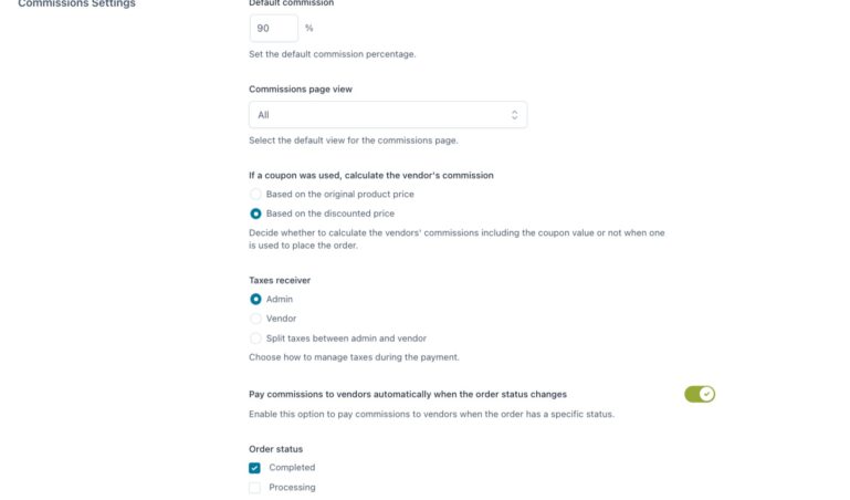 Commissions settings