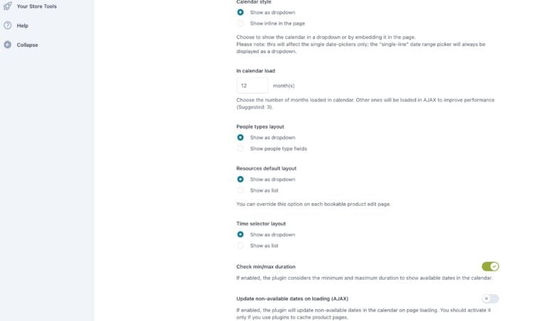 Settings - Booking form options