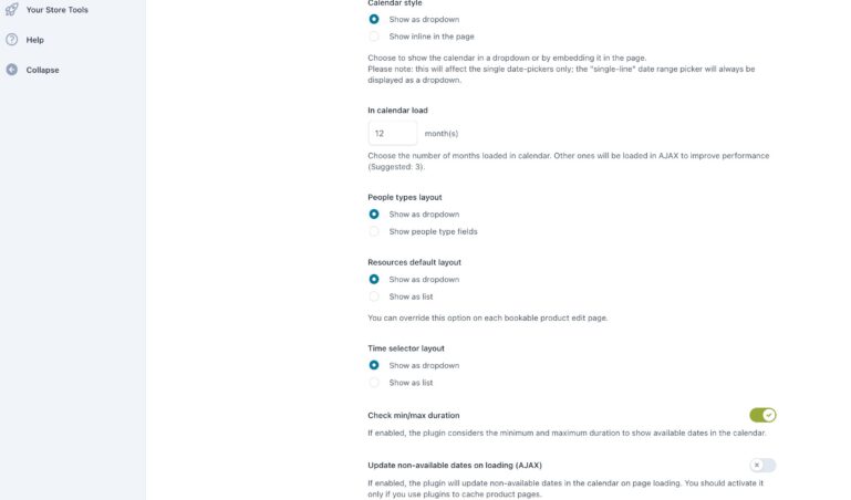 Settings - Booking form options
