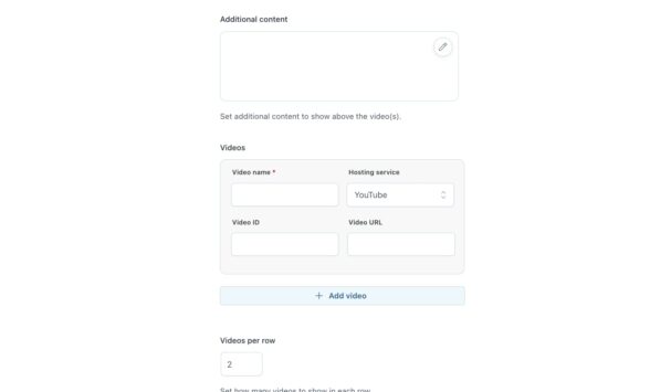 Video gallery tab options
