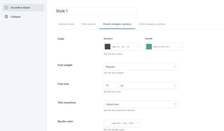 Parent category options
