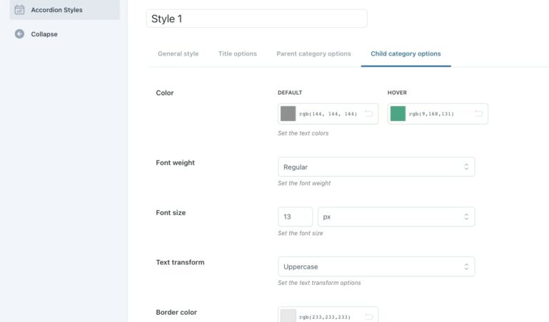 Child category options