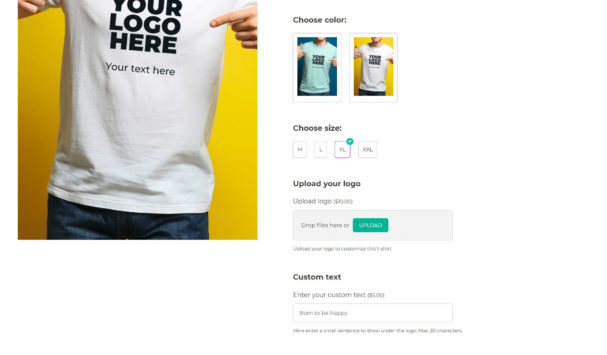 Custom T-shirt - with image, label, file and input text options
