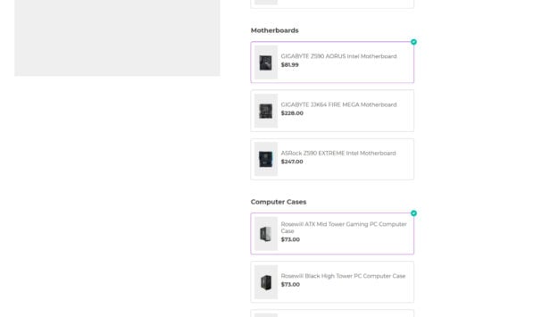 Custom computer - with product options, HTML separator, checkbox and radio options