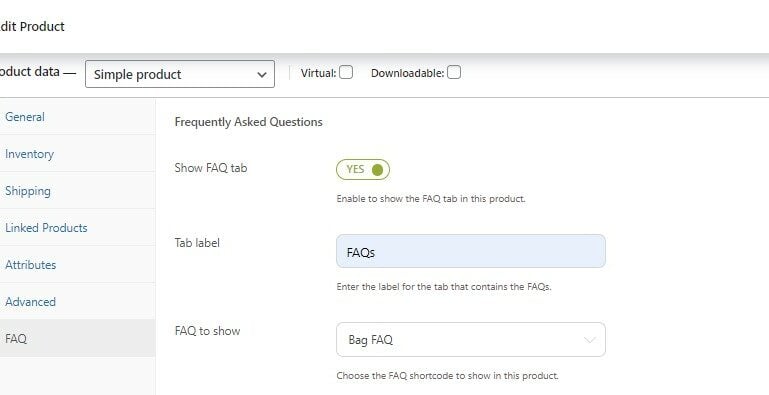 Product FAQ tab options