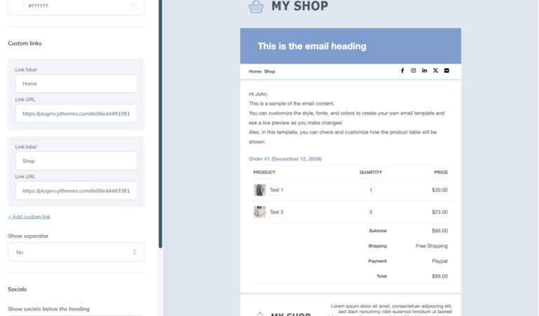 Template builder - Subheader