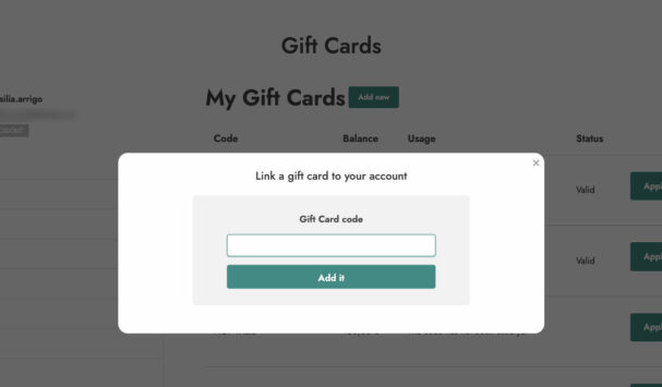 Add new gift card from My Account