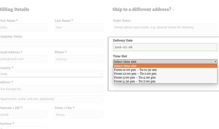 Slot Time - Checkout Page