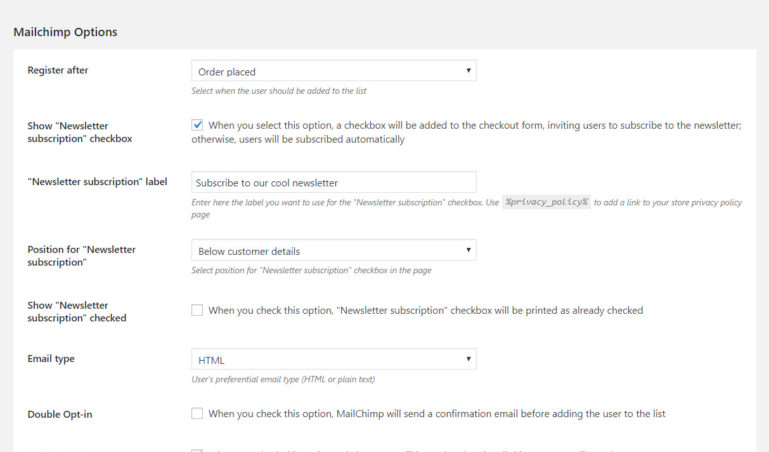 Checkout - Mailchimp options