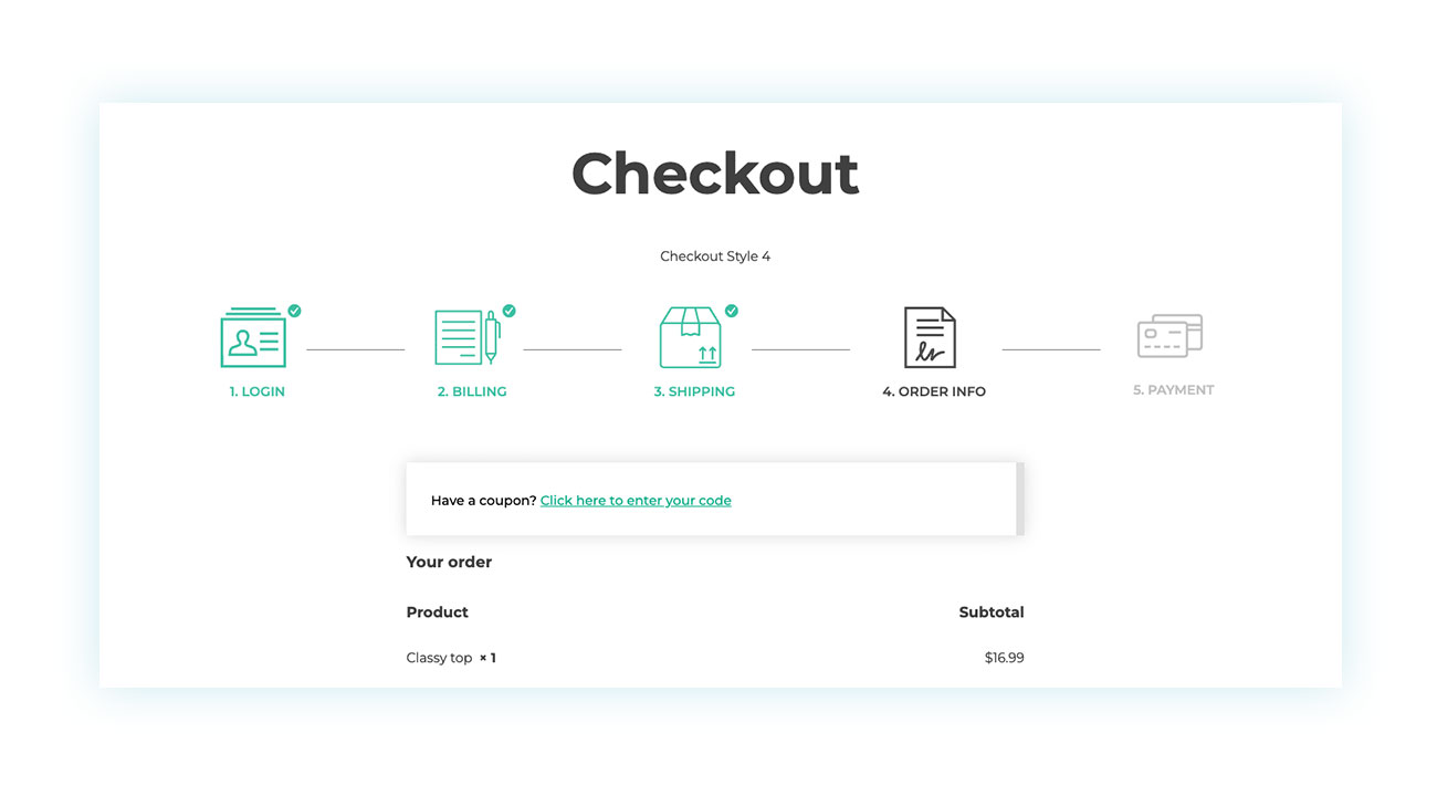Checkout progress: steps completed so far