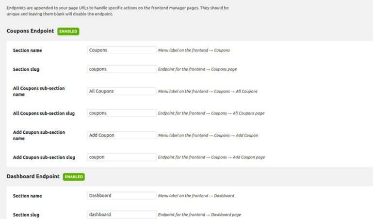 Coupons / Dashboard endpoint