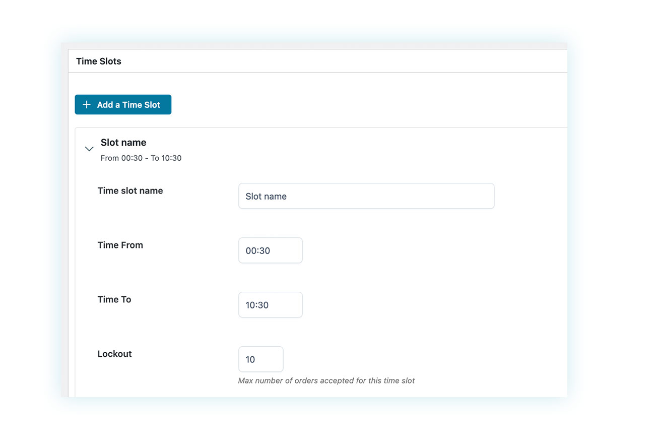 In the example shown, a maximum of 10 orders can be placed in each time slot.