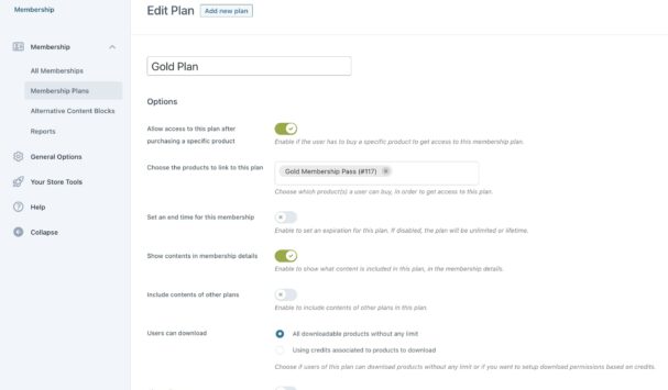 Membership plan details (1/2)