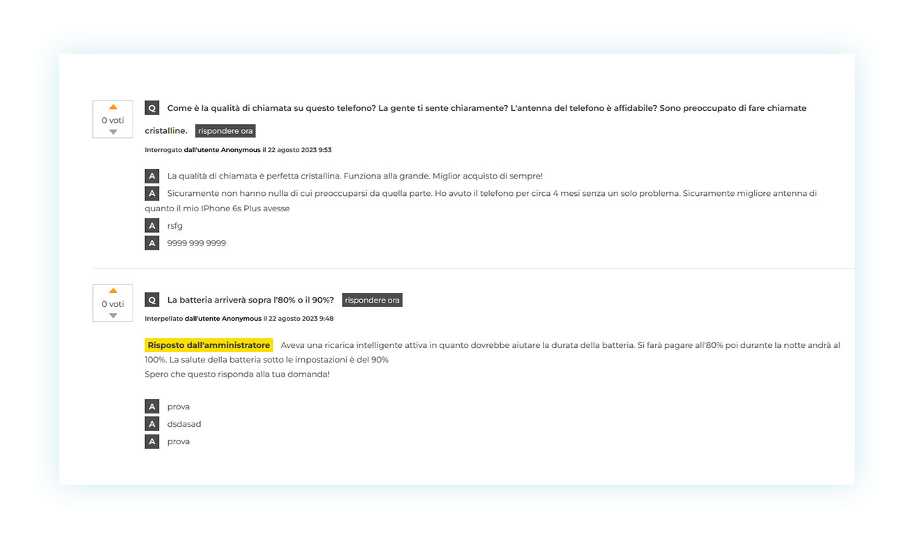 Migliora esperienza utente con domande e risposte nella pagina prodotto