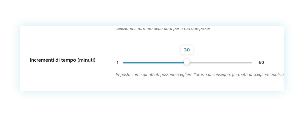 Nell'esempio, gli orari utili di consegna sono ogni 30 minuti