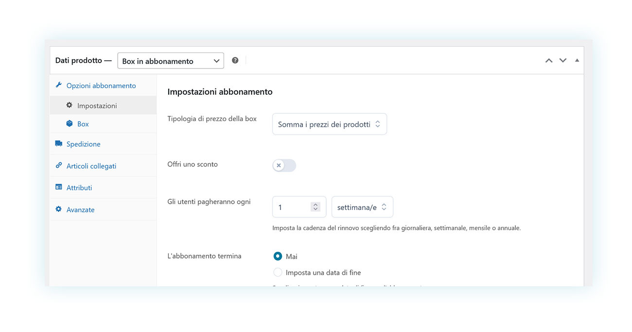 Opzioni del box in abbonamento