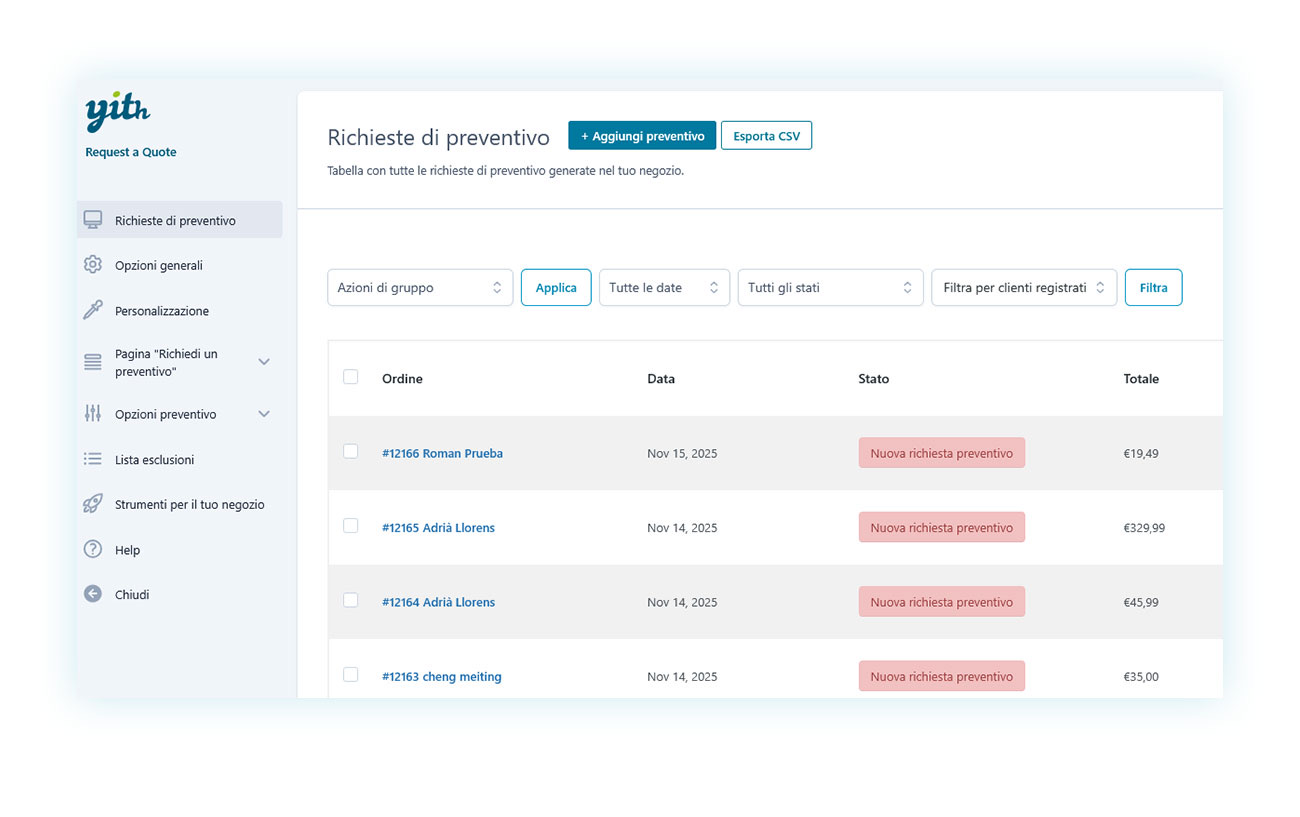 Pannello di controllo del plugin