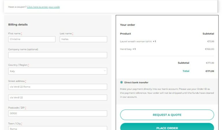 Quote option on Checkout page