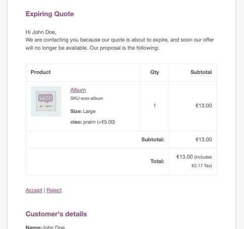 Expiring quote email