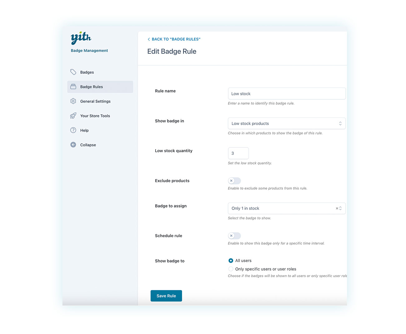 Rule for the badge on the number of products