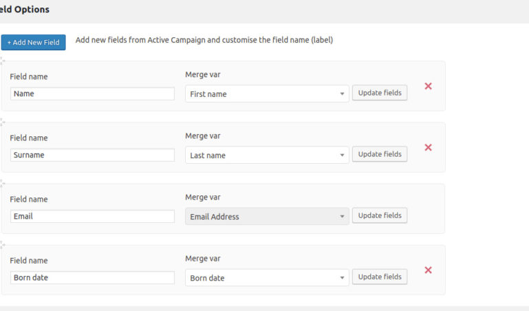 Set fields for shortcode subscription form