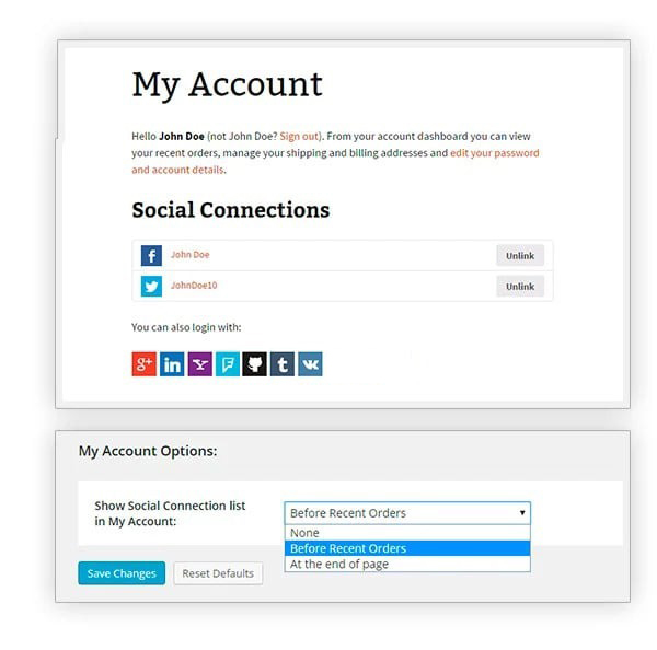 Social login in My Account