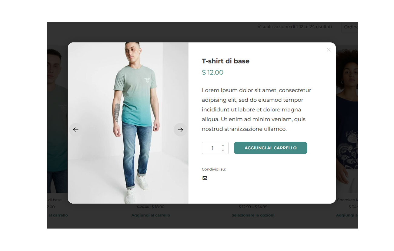 Vista veloce del prodotto, direttamente nella pagina del carrello