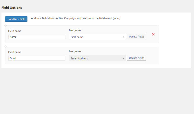 Set fields for widget subscription form