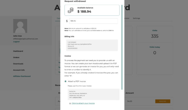 Commissions payment request