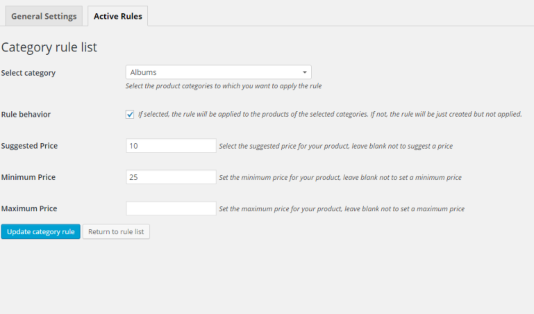Category rule configuration