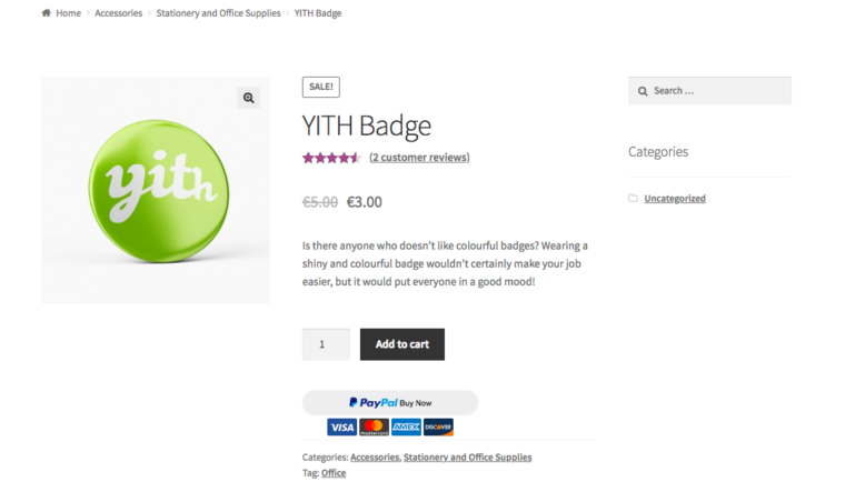Button on product page with acceptance marks