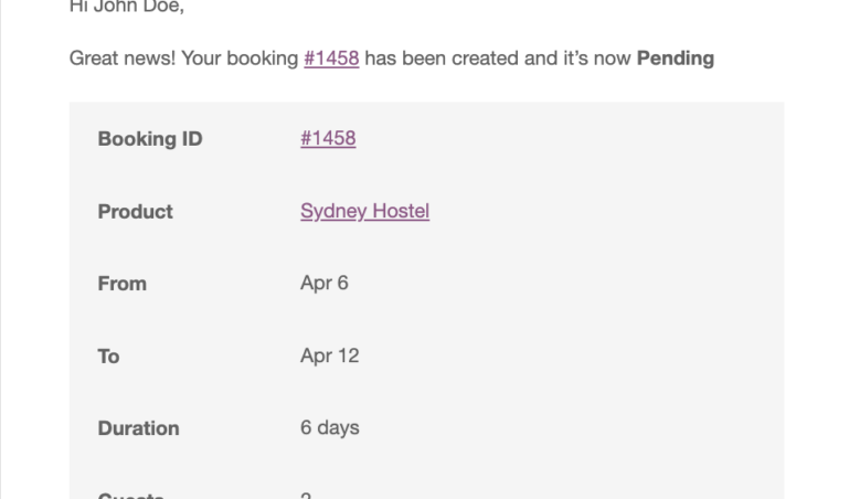 Email - Booking status