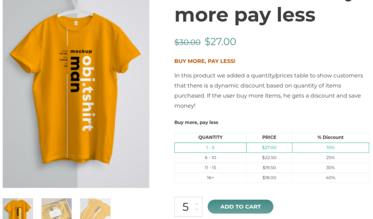 Price and quantity table
